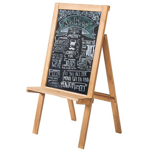  MyGift Freestanding Wood A-Frame Chalkboard Easel, Erasable Chalk Display with Storage Shelf