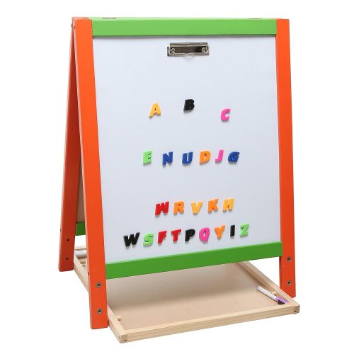  MyGift Childrens Wood Double-Sided Art & Activity Easel with Chalkboard, Dry Erase White Board & Storage Shelf