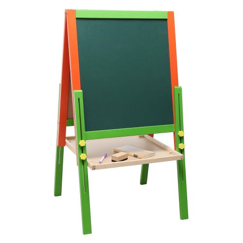  MyGift Childrens Wood Double-Sided Art & Activity Easel with Chalkboard, Dry Erase White Board & Storage Shelf