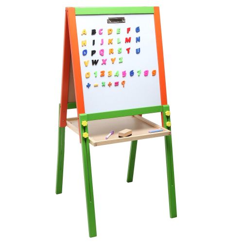  MyGift Childrens Wood Double-Sided Art & Activity Easel with Chalkboard, Dry Erase White Board & Storage Shelf