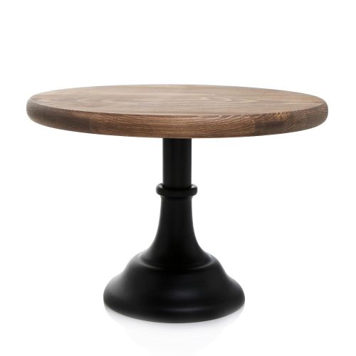  MyGift 12-Inch Round Wooden Cake and Dessert Pedestal Display Stand with Black Base