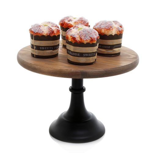  MyGift 12-Inch Round Wooden Cake and Dessert Pedestal Display Stand with Black Base