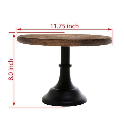  MyGift 12-Inch Round Wooden Cake and Dessert Pedestal Display Stand with Black Base