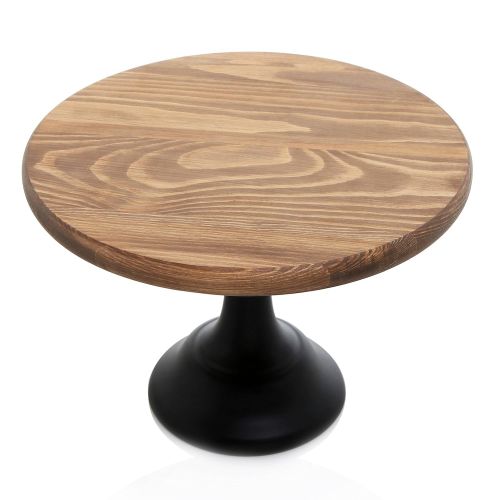  MyGift 12-Inch Round Wooden Cake and Dessert Pedestal Display Stand with Black Base