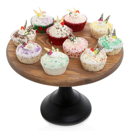  MyGift 12-Inch Round Wooden Cake and Dessert Pedestal Display Stand with Black Base