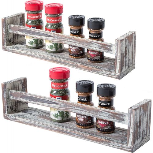  MyGift Dark Brown Torched Wood Finish Spice Racks, Wall Mounted Kitchen Storage Shelves, Set of 2