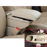 MyGone for Vios 02-07 High-end Car Center Console Cover Armrest Box with Charging Function-7 USB Ports Built-in LED Light, Cup Holder, Adjustable Ashtray, Large Storage Space Beige