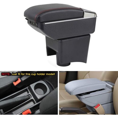 MyGone Center Console Armrest Box for 2010-2019 VW Volkswagen Polo 9N, Car Interior Accessories Leather Arm Rest Organizer with LED Lights 7 USB Ports Adjustable Cup Holder Removab