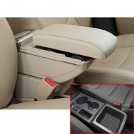 MyGone for Touran L High-end Car Center Console Cover Armrest Box with Charging Function-7 USB Ports Built-in LED Light, Cup Holder, Adjustable Ashtray, Large Storage Space Beige