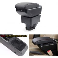 MyGone Center Console Armrest Box for 2009-2015 Ford Fiesta 3 MK7, Car Interior Accessories Leather Arm Rest Organizer with LED Lights 7 USB Ports Adjustable Cup Holder Removable A