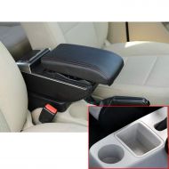 MyGone for 2008-2014 Skoda Fabia Car Interior Accessories Center Console Armrest Box，Oversized Storage Space，Cover can be Raised，Built-in LED Light，with Cup Holder，Removable Ashtra