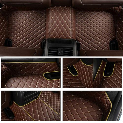  MyGone for Tesla Model S 2014-2015 Custom Car Floor Mats All Weather Protection Front Contour Liners and 2 Row Liner Set Waterproof Non-Slip Black with Beige