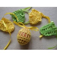 /MyKnitCroch Crochet Easter Egg Cover, Set of 5 Hand Crocheted Easter Eggs Easter Decoration Green Yellow