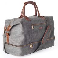 MyMealivos Canvas Travel Tote Luggage Mens Weekender Duffle Bag with Shoe compartment (Dark Grey)