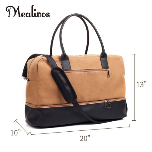  MyMealivos Canvas Weekender Bag, Overnight Travel Carry On Duffel Tote with Shoe Pouch (brown)