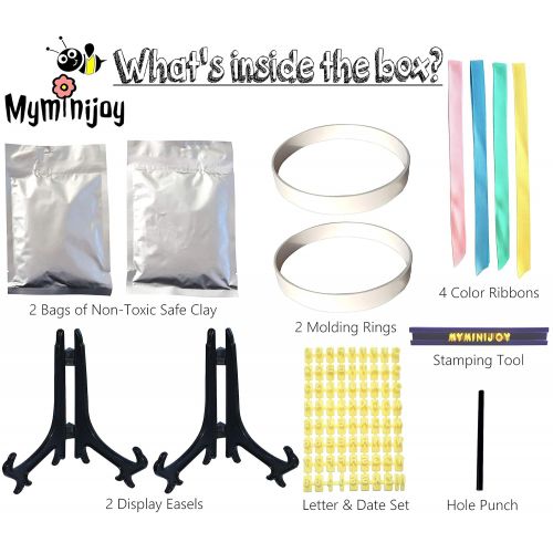  MyMiniJoy Baby Ornament Keepsake Kit (Super Bundle, 4 Ribbons, 2 Easels, Letter Set) Unique Handprint and Footprint Clay Casting Kit - Baby Shower Gift Ideas for Boys and Girls - P