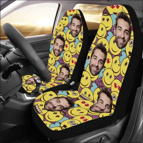  MyPupSocks Personalized Face Bucket Seat Protector Car Seat Cushions Only Full Set of 2, Custom Picture Color Fun Positive Emoticon Expressions Seat Protector for Pets Running Gym