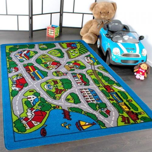  Mybecca Kids Rug Street Map in Grey 3 X 5 Children Area Rug for Playroom & Nursery - Non Skid Gel Backing (39 x 56)