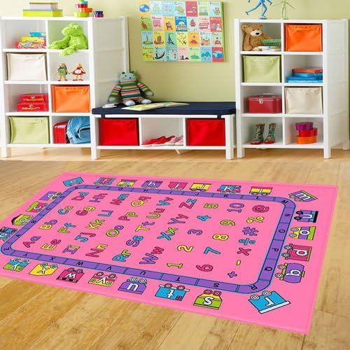  [아마존베스트]Mybecca Kids Rug ABC Fun in Pink 3 X 5 Children Area Rug for Playroom & Nursery - Non Skid Gel Backing (39 x 56)