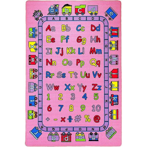  [아마존베스트]Mybecca Kids Rug ABC Fun in Pink 3 X 5 Children Area Rug for Playroom & Nursery - Non Skid Gel Backing (39 x 56)