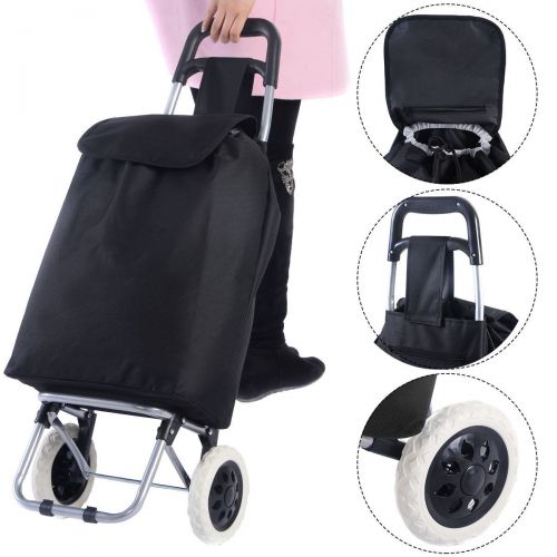  Mybesty Black Large Capacity Light Weight Wheeled Shopping Trolley Push Cart Bag New