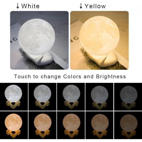  [아마존베스트]Mydethun Moon Lamp Moon Light Night Light for Kids Gift for Women USB Charging and Touch Control Brightness 3D Printed Warm and Cool White Lunar Lamp(3.5In moon lamp with stand)