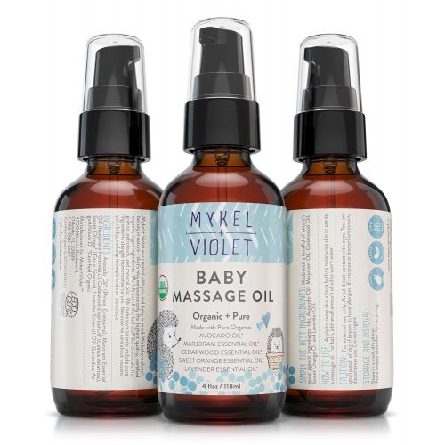  Mykel + Violet - 100% USDA Certified Organic Baby Massage Oil, Calming Blend, Moisturizes Newborn Baby’s Delicate Skin, Made with Avocado oil, Lavender oil and other Organic Essent