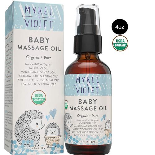  Mykel + Violet - 100% USDA Certified Organic Baby Massage Oil, Calming Blend, Moisturizes Newborn Baby’s Delicate Skin, Made with Avocado oil, Lavender oil and other Organic Essent