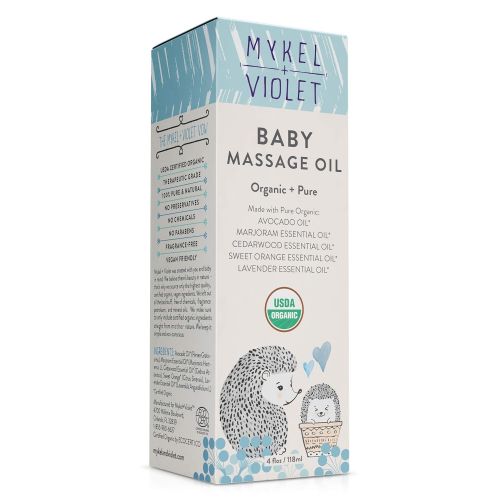  Mykel + Violet - 100% USDA Certified Organic Baby Massage Oil, Calming Blend, Moisturizes Newborn Baby’s Delicate Skin, Made with Avocado oil, Lavender oil and other Organic Essent