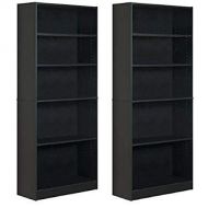 Mylex Five Shelf Bookcase; Three Adjustable Shelves; 11.63 x 29.63 x 71.5 Inches, Black, Assembly Required (43070) Set of 2
