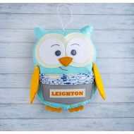 /Mymintable Owl decor Personalized kids gift Ring bearer gift tooth fairy gift Boy nursery decor woodland Owl decorations Blue gray Woodland creature