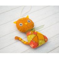 Mymintable Cat ornament Ginger cat Cute felt cat Kitty decor gift for cat lovers Car decor Felt toys Christmas ornament Christmas cat Decorative cat