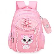 Mysticbags Cat Printed Girls Backpack Kids School Bookbag for Primary Students Pink