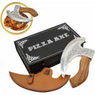 MYTHROJAN Viking Steel Pizza Axe Authentic Medieval Pizza Cutter Axe Mezzaluna Ulu Rocking Pizza Gift Knife