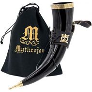 [아마존베스트]Mythrojan THE ELEGANT LADY Viking Drinking Horn with Black Leather holder Authentic Medieval Inspired Viking Wine/Mead Mug - Polished Finish