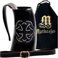 [아마존베스트]Mythrojan Tumbler Viking Drinking Cup with Handle & Medieval Buckle Renaissance with leather strap, 600 ML, Carving