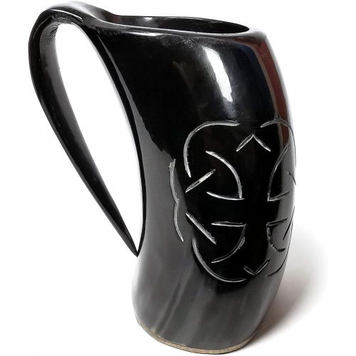  [아마존베스트]Mythrojan Tumbler Viking Drinking Cup with Handle & Medieval Buckle Renaissance with leather strap, 600 ML, Carving