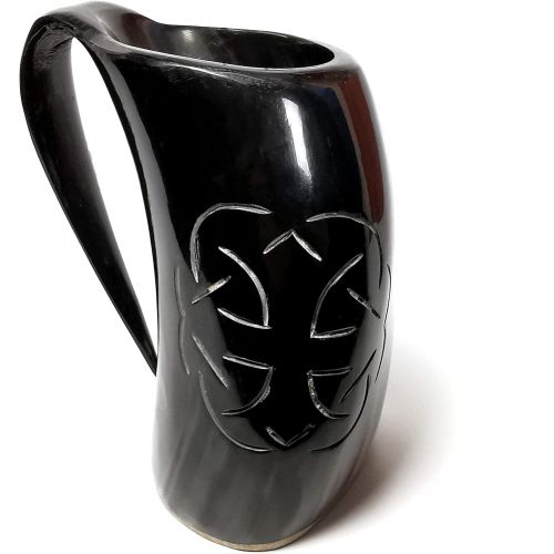  [아마존베스트]Mythrojan Tumbler Viking Drinking Cup with Handle & Medieval Buckle Renaissance with leather strap, 600 ML, Carving