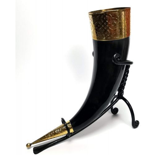  [아마존베스트]Mythrojan Hand Forged Drinking Ale Horn Rack Twisted Iron Ale Mead Horn Stand Medieval & Viking