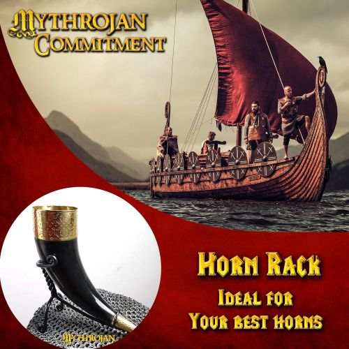  [아마존베스트]Mythrojan Hand Forged Drinking Ale Horn Rack Twisted Iron Ale Mead Horn Stand Medieval & Viking