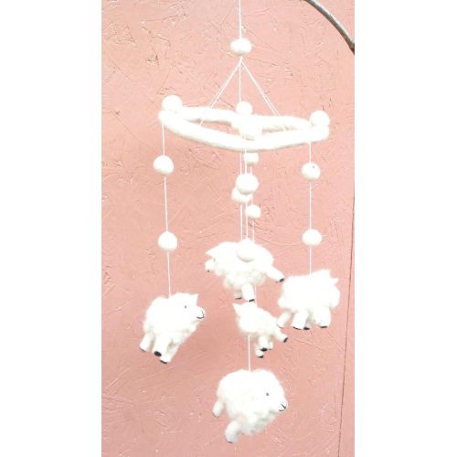  Mytibetshop Baby Mobile, Sheep Mobile for Crib for Boys and Girls, Nursery Decor, Hand Made Wool Mobile by Himalayan Artisan