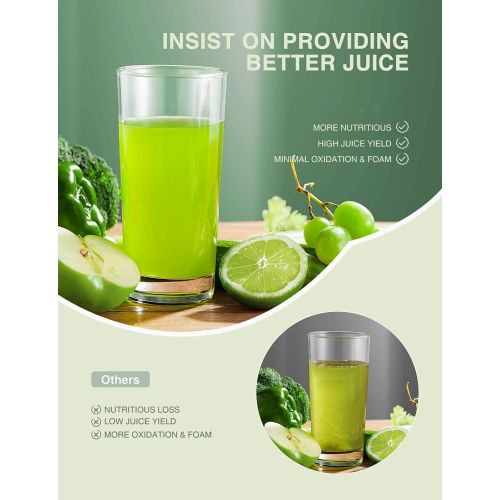  N\A Juicer Machines, Slow Masticating Juicer with Reverse Function & Quiet Motor, Cold Press Juicer, Easy to Clean with Brush, Higher Juice Yield, Recipes for Vegetables and Fruits