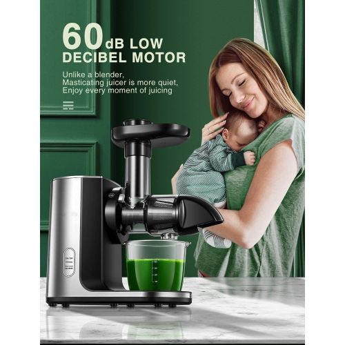  N\A Juicer Machines, Slow Masticating Juicer with Reverse Function & Quiet Motor, Cold Press Juicer, Easy to Clean with Brush, Higher Juice Yield, Recipes for Vegetables and Fruits
