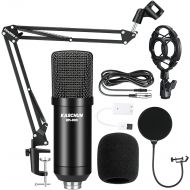 N\A USB Condenser Microphone, 48KHZ/16Bit Professional Computer PC Podcast Cardioid Metal Mic Kit with Sound Card Arm Shock Mount Pop Filter, for Recording, Gaming, Studio, YouTube