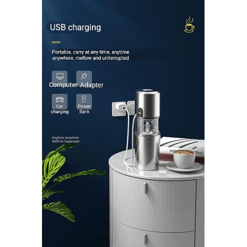  N\C Rechargeable portable coffee maker, small electric coffee bean grinder, three-in-one grinding, USB charging , office, home use (Silver gray), 2.87*2.87*9 (YX-911)