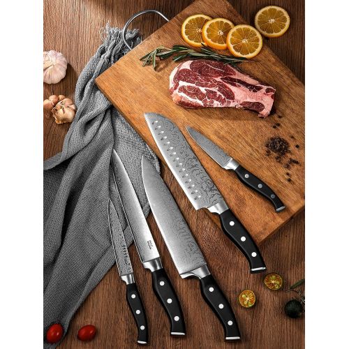  N\C Knife Set, 14PCS Stainless Steel Self Sharpening Kitchen Knife Wooden Block Set, Chef Knife, Paring Knife, Utility Knife, Bread Knife, Steak Knife Set, Black