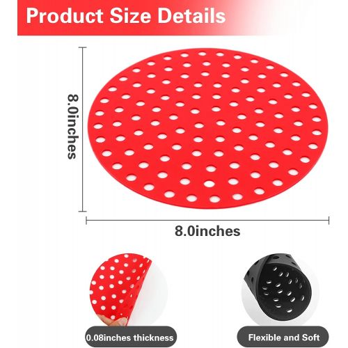  N\C Kitchen Reusable Silicone Air Fryer Liners, 3 Pcs 8 inch Non-Stick Air Fryer Mats Round Silicone Fryer Liners Parchment Paper Replacement For Ninja, Cosori, Gowise, Instant Pot