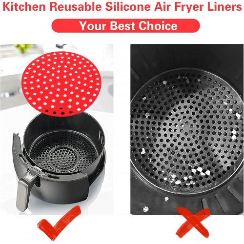  N\C Kitchen Reusable Silicone Air Fryer Liners, 3 Pcs 8 inch Non-Stick Air Fryer Mats Round Silicone Fryer Liners Parchment Paper Replacement For Ninja, Cosori, Gowise, Instant Pot