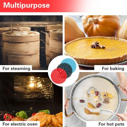  N\C Kitchen Reusable Silicone Air Fryer Liners, 3 Pcs 8 inch Non-Stick Air Fryer Mats Round Silicone Fryer Liners Parchment Paper Replacement For Ninja, Cosori, Gowise, Instant Pot