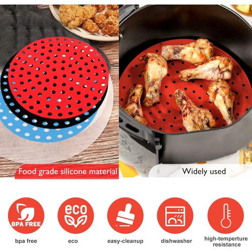  N\C Kitchen Reusable Silicone Air Fryer Liners, 3 Pcs 8 inch Non-Stick Air Fryer Mats Round Silicone Fryer Liners Parchment Paper Replacement For Ninja, Cosori, Gowise, Instant Pot